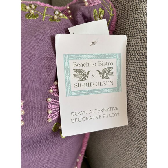Sigrid Olsen Beach To Bistro Purple Green Embroidered Floral Decor Throw Pillow - Picture 3 of 4